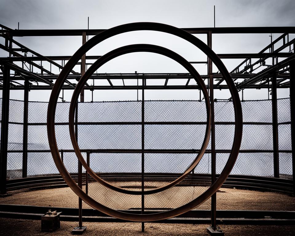 Cercle en fer forgé dans une construction métallique